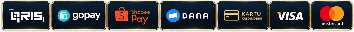 QRIS, GoPay, ShopeePay, DANA, Visa, Mastercard, and credit or debit card payment methods